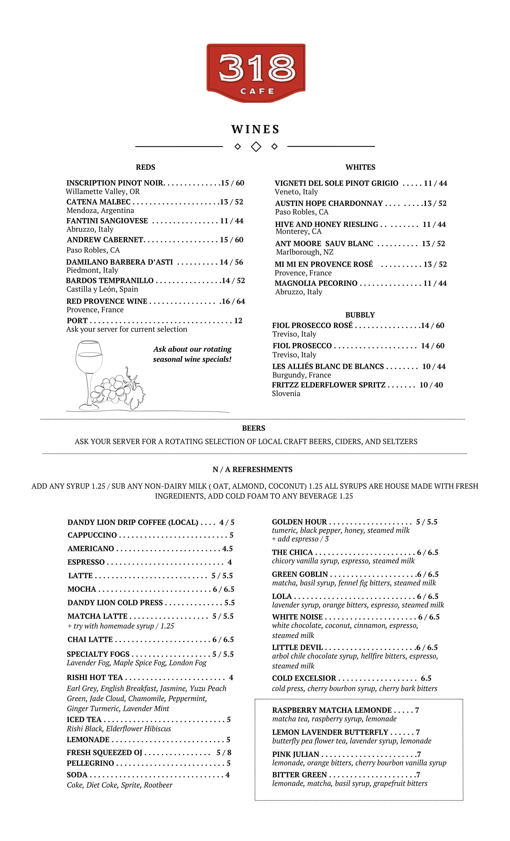 Coffee & Wine — THREE EIGHTEEN